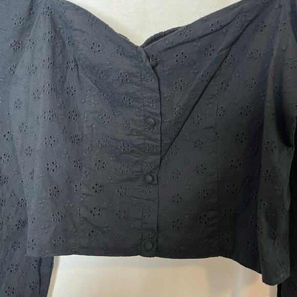 ASOS Stradivarius Square Neck Button Front Black Puff Sleeve Shirt NWT Medium - Picture 4 of 14